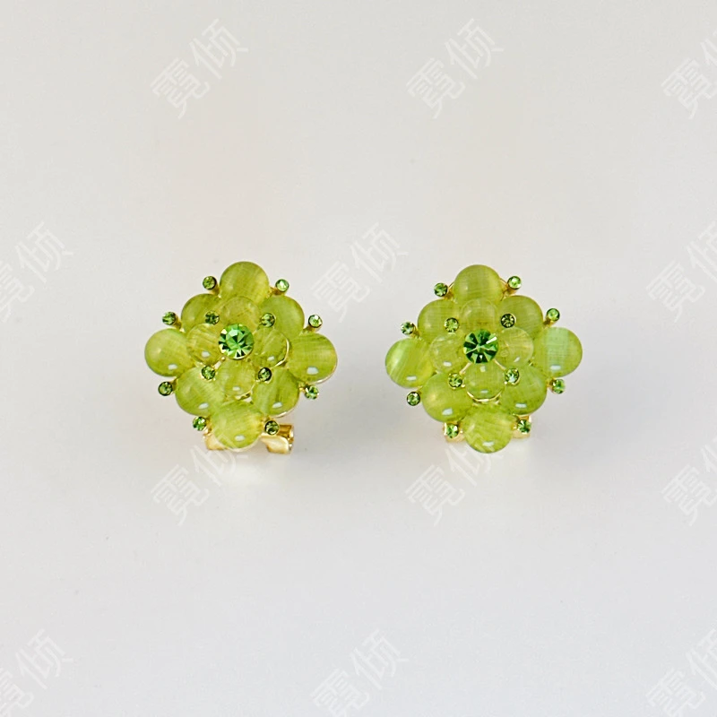 霓倾 铜合金耳饰 [绿芳］高级感时尚百搭气质绿色耳钉耳环
