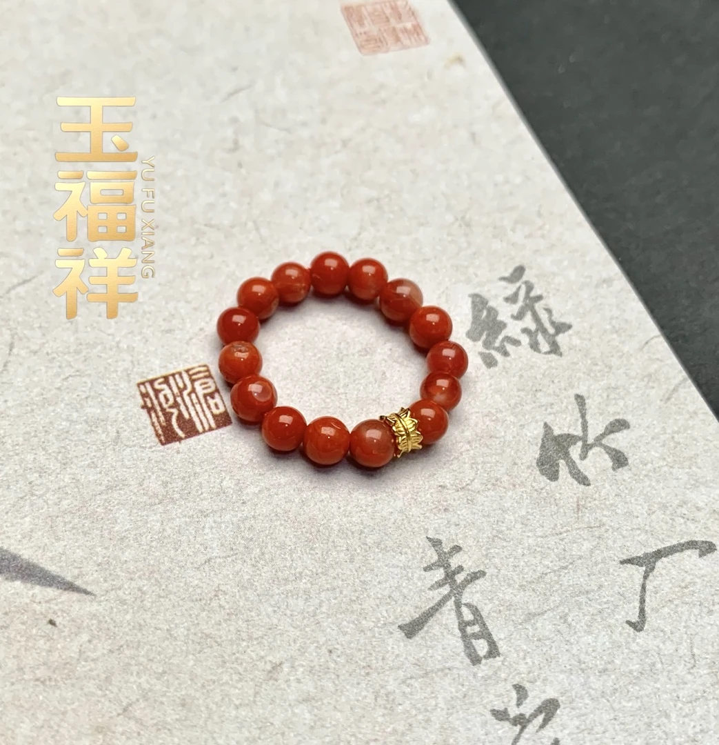 【藏红妆】·  福祥珠宝丨南红戒圈s925 约4mm小米珠 多样性发一