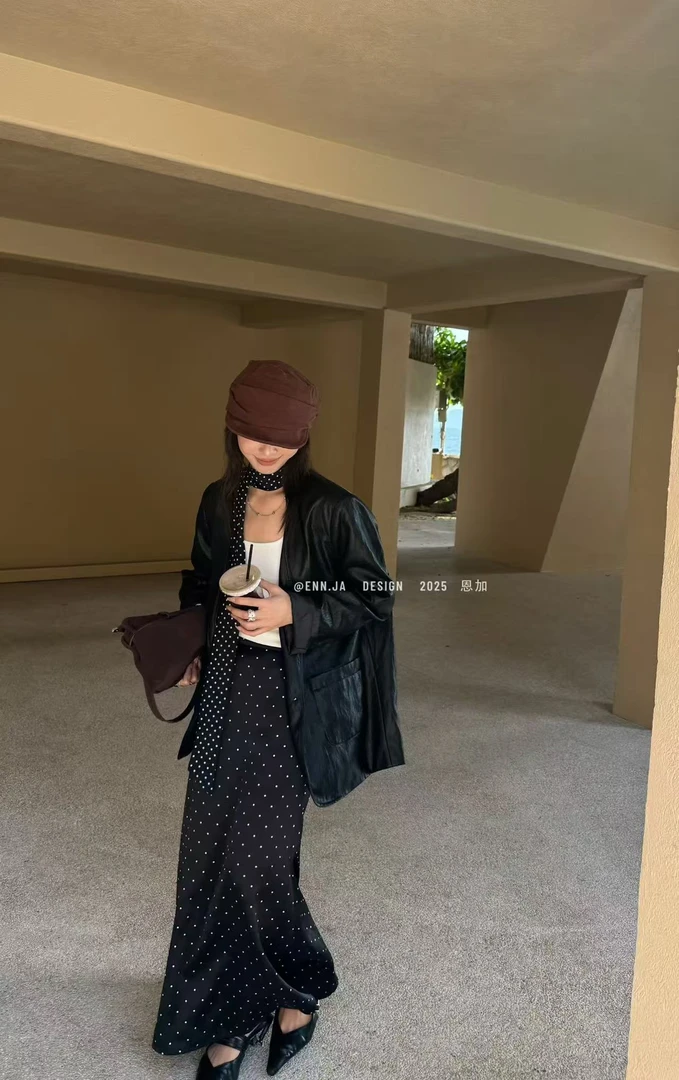 恩加-6152-复古波点显瘦百搭时尚半身裙