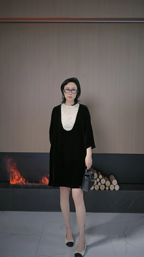 女神节【梧桐栖风】7144 桑蚕丝女装贵富领网纱花朵宽松小T裙