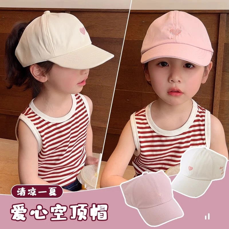 儿童帽子女童夏季可扎高马尾空顶鸭舌帽女孩棒球帽宝宝防晒太阳帽