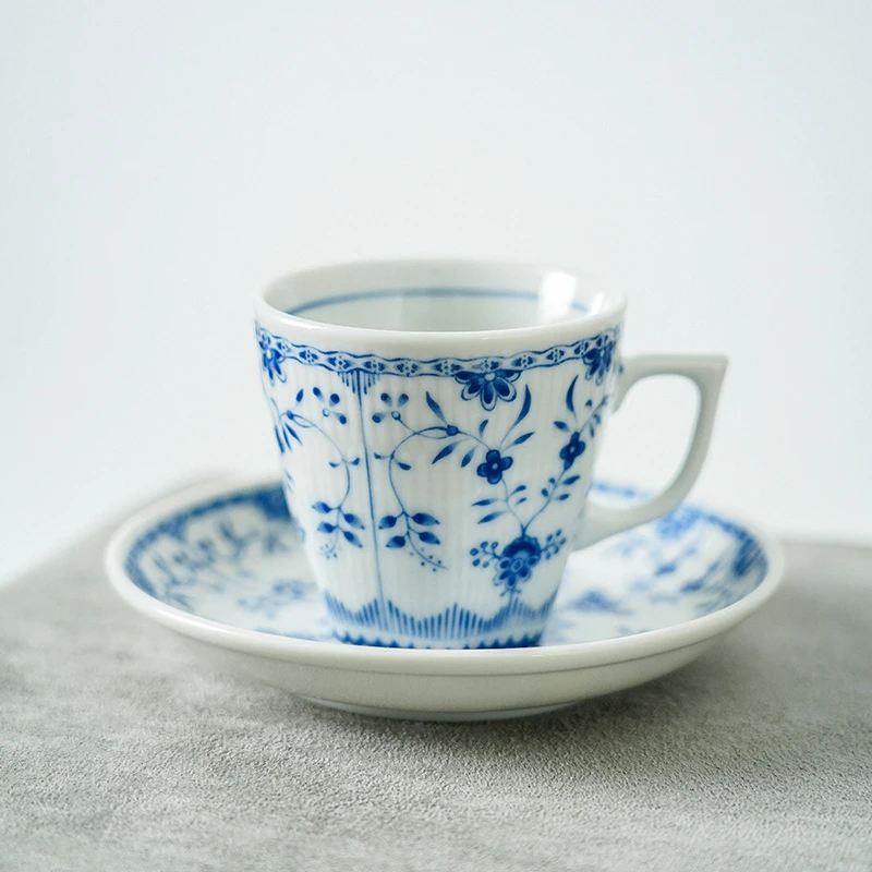 进口复古釉下彩陶瓷咖啡杯子带碟家用奢华套装