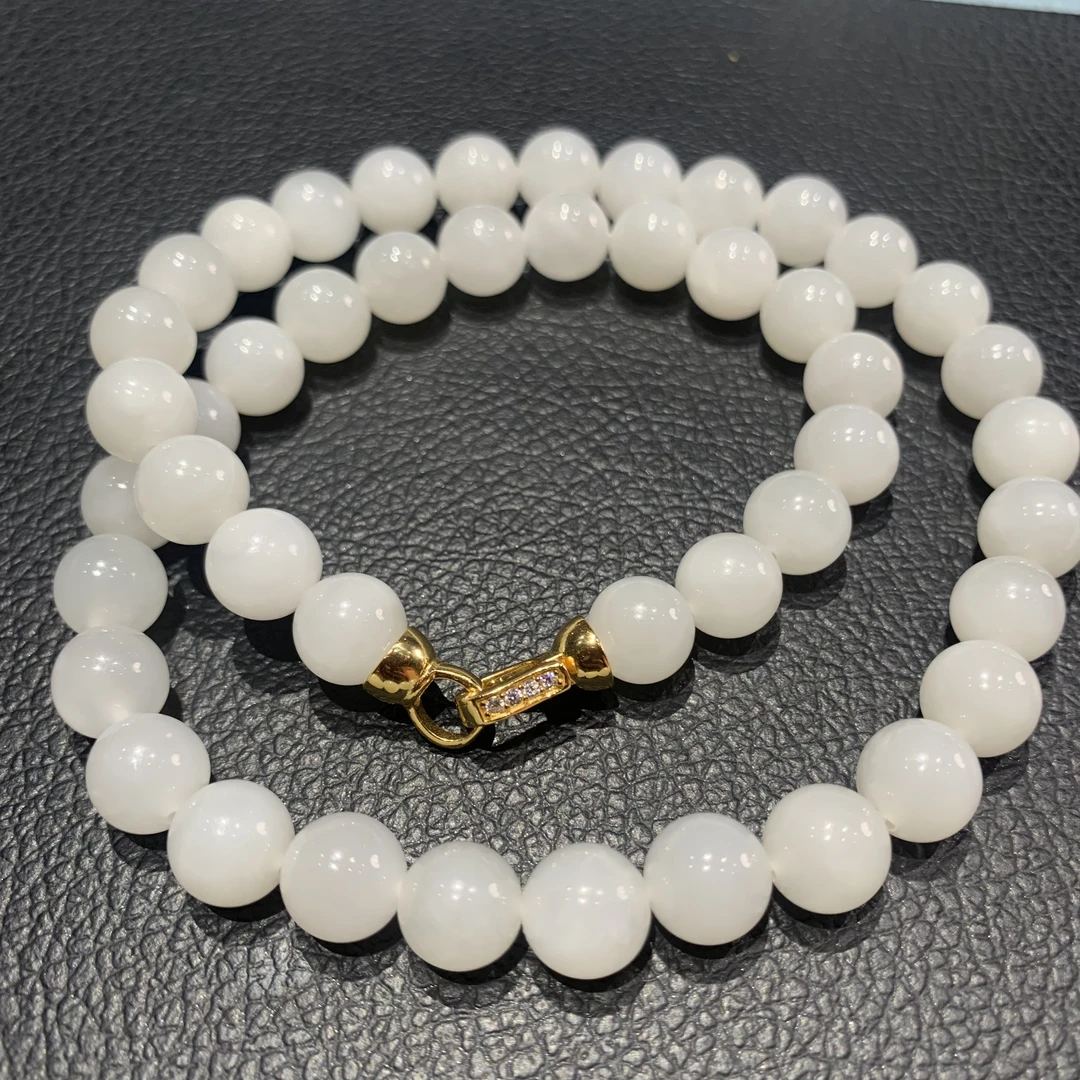 s925白玉圆珠项链