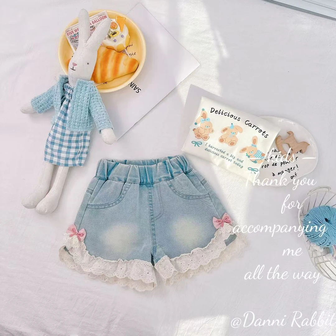【Dannirabbit】*蕾丝花边+可爱蝴蝶结*女童牛仔短裤 X-7011