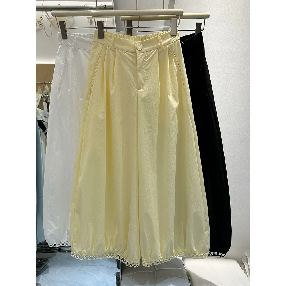 2025夏装新款蕾丝拼接直筒阔腿裤女欧洲站欧货女装时尚休闲裤子潮