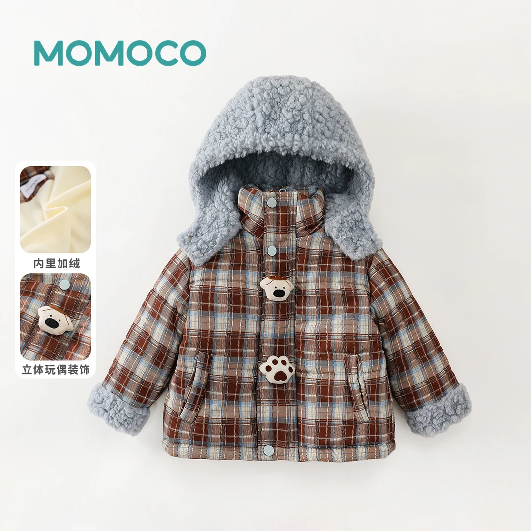 MOMOCO冬季男女童格子公仔卡通百搭休闲棉服外套外套77430101040