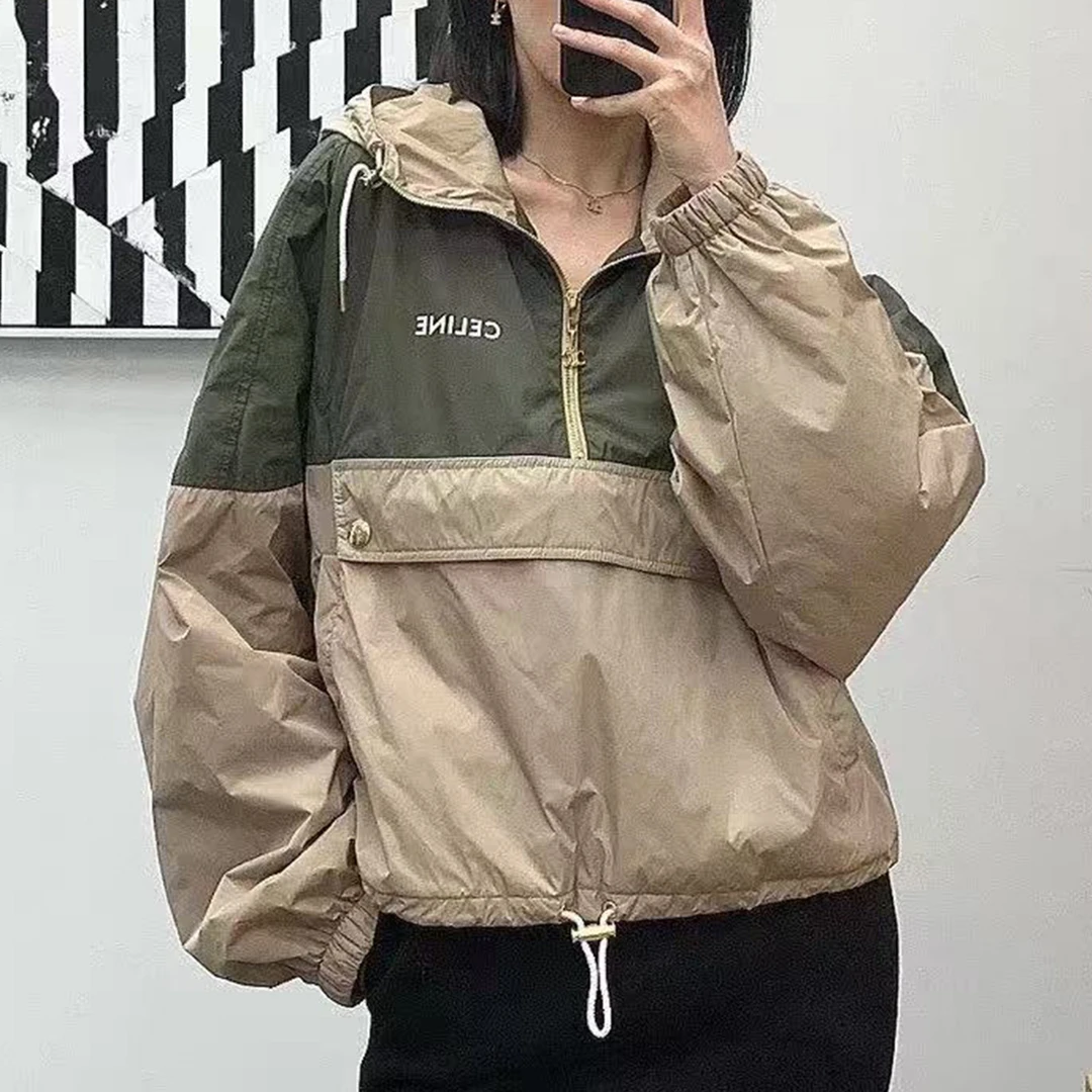 未使用 Celine/思琳 拼色字母印花连帽长袖短款截短外套