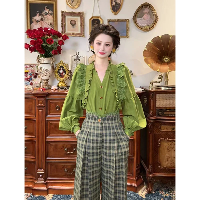 现货 一生罗曼【藤蔓交织】小众木耳边法式长袖衬衫上衣秋款女Y5538