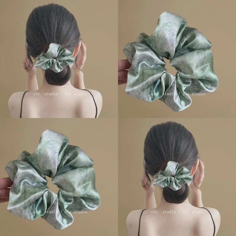 静谧油画绿~高级感油画缎面大肠发圈扎头发发绳优雅头绳发饰女夏