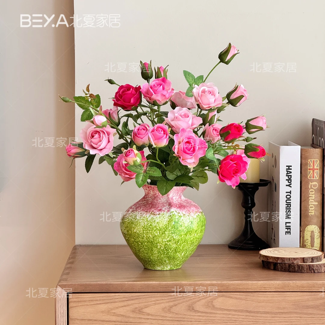 绚丽玫瑰假花仿真花摆件客厅插花绢花干花花束摆设客厅仿真花摆件