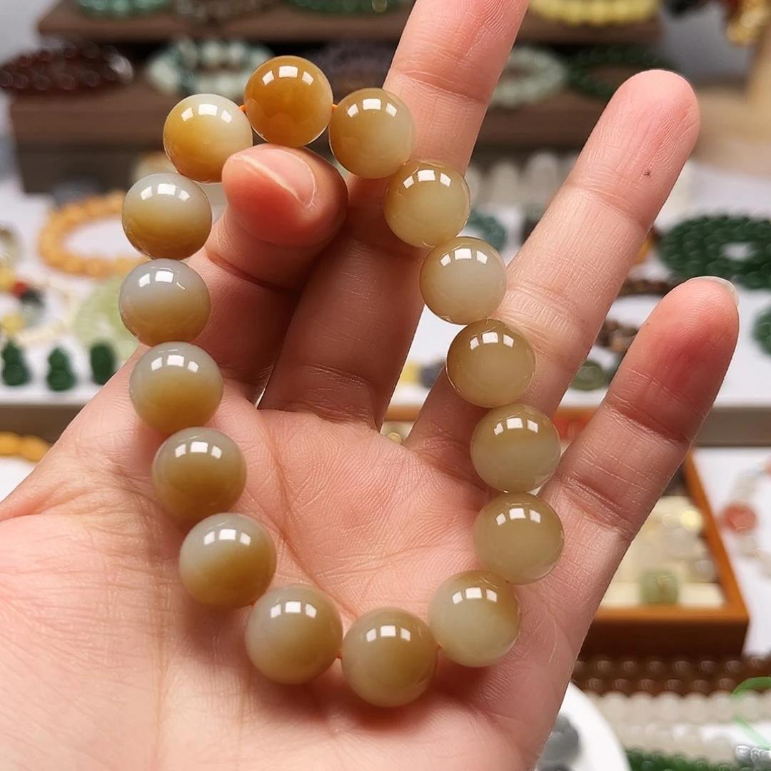 手链未镶嵌和田玉（糖玉）聚宝盆糖白1.2