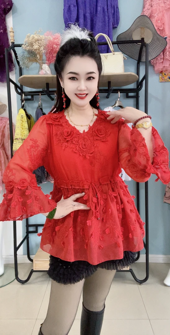 8090新款重工十里桃花刺绣衫