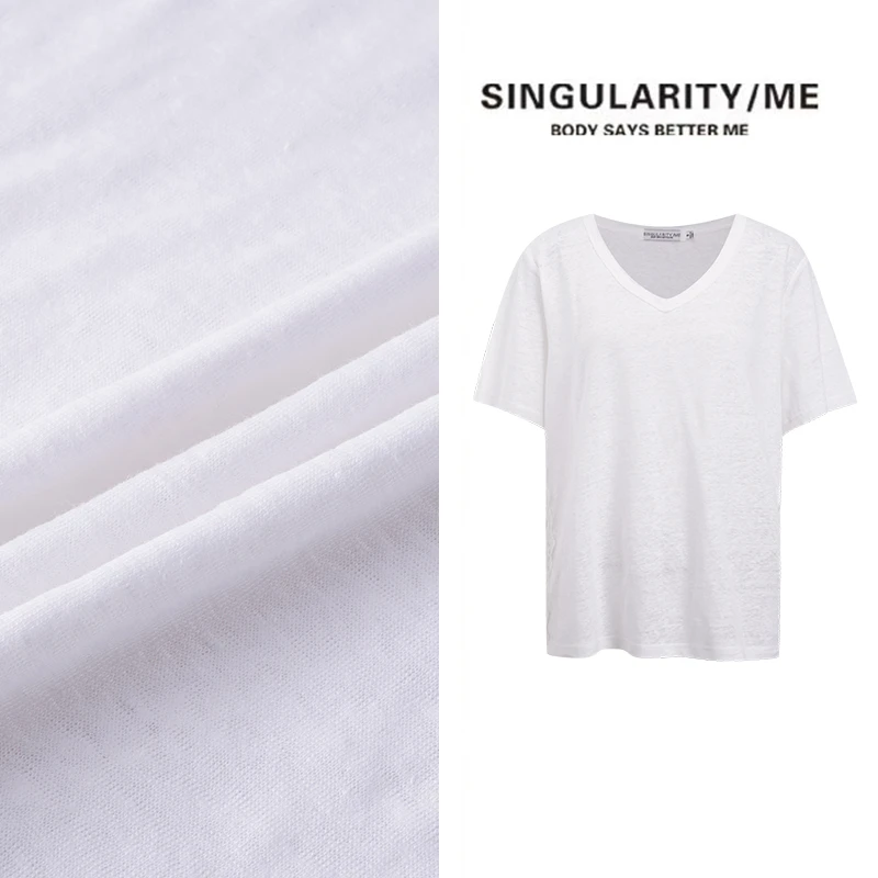 Singularity Me 时髦双层V领侧边蕾丝小设计短袖T恤 2A 6042