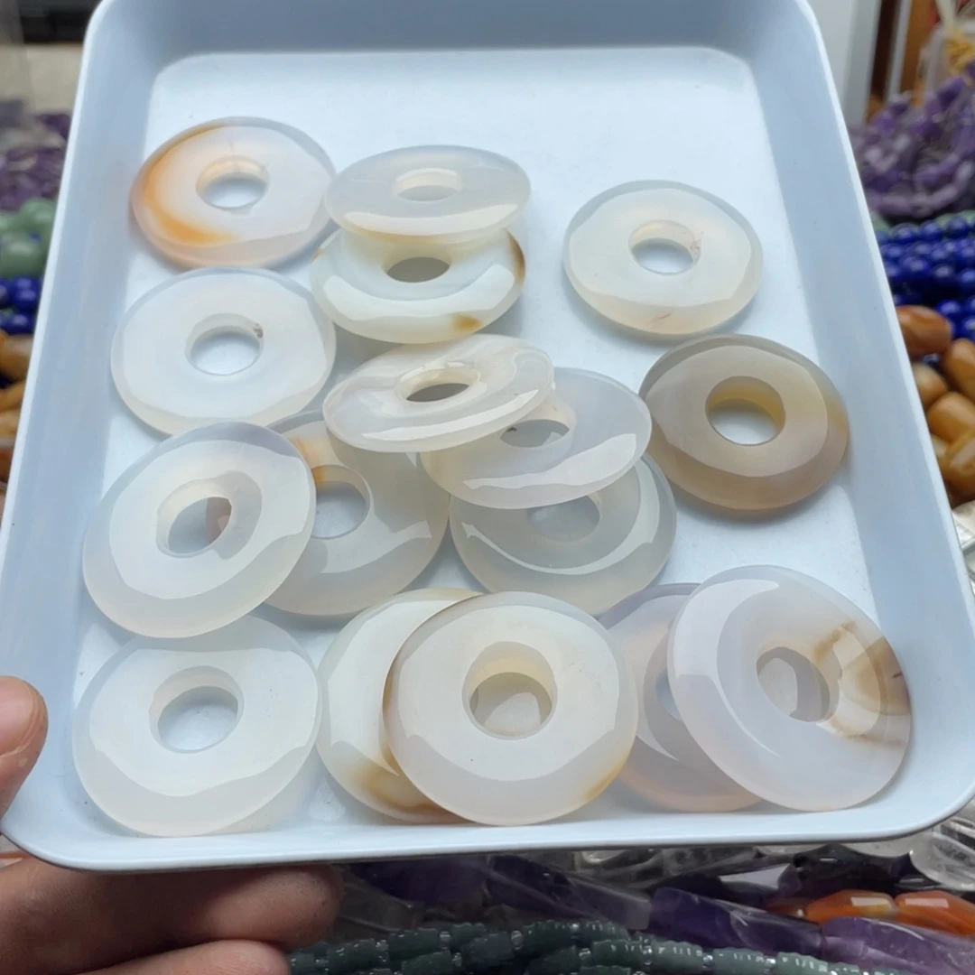 玛瑙/玉髓合金珠宝半成品两个装胶花白玛瑙平安扣卡38mm