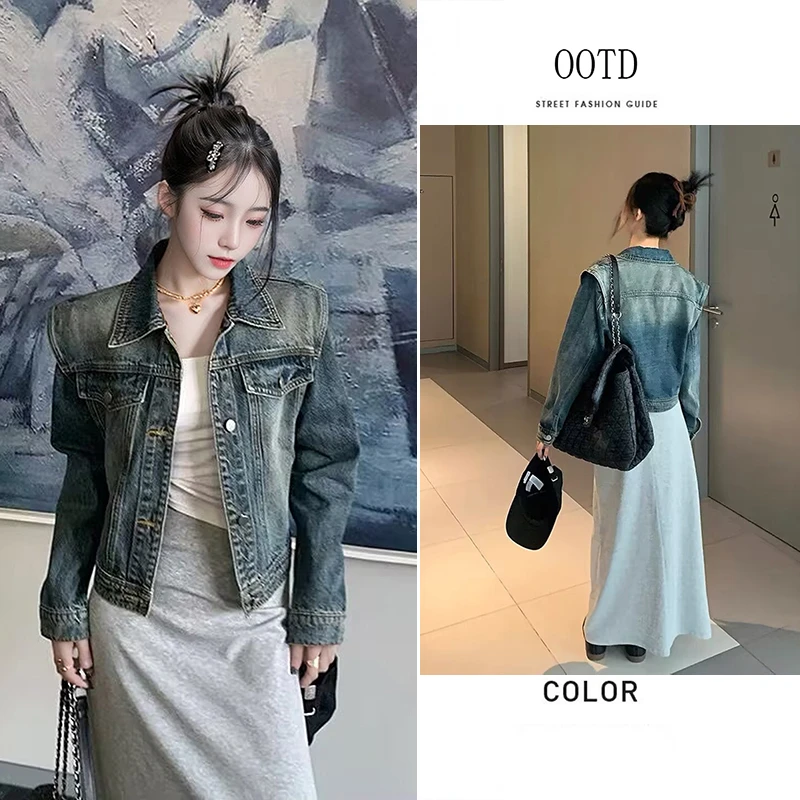 俏贝香美式复古短款牛仔外套女春季新款水洗设计感小众百搭上衣潮