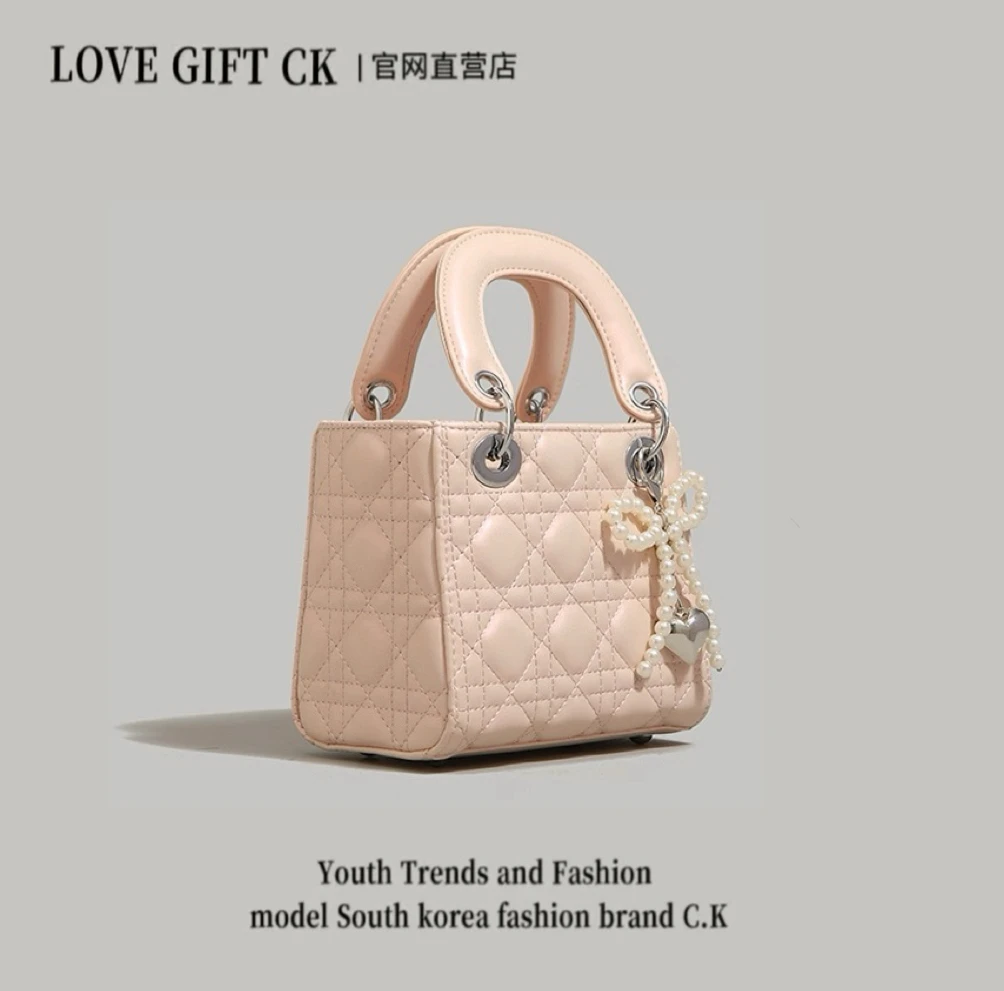 LOVE GIFT CK菱格手提戴妃包2025新款高级质感百搭洋气单肩斜挎包