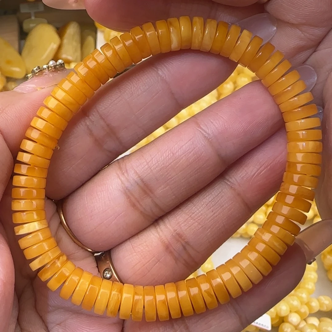 蜜蜡未镶嵌手串鸡油黄药片手串