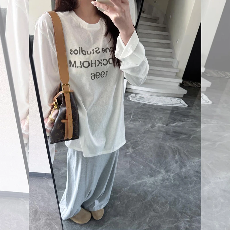 chic韩系薄款印花圆领长袖防晒罩衫T恤女夏日ootd绝美松弛感上衣