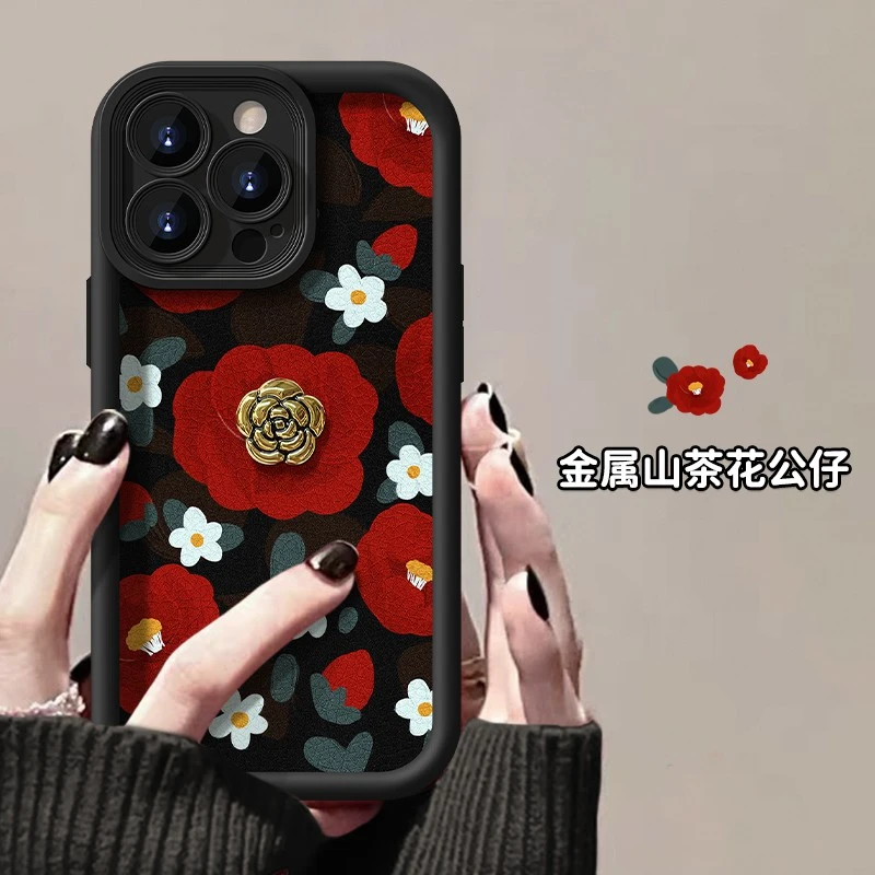 山茶花适用于苹果16promax/15/13华为P70vivo13小米oppo手机壳14