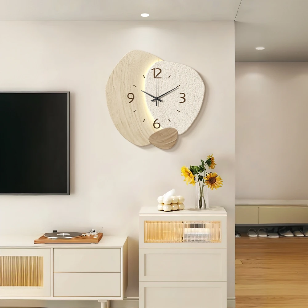 奶油风钟表挂墙客厅装饰画石来运转餐厅高级感挂钟创意时钟墙壁画