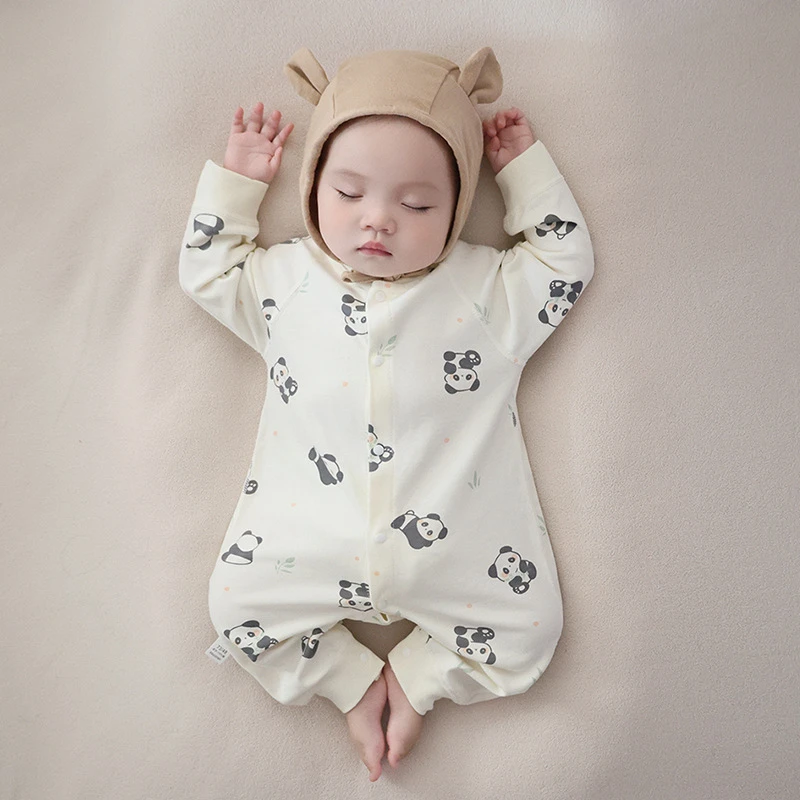 婴儿春秋外出服纯棉连体衣对开按扣新生儿打底内衣宝宝春秋冬睡衣