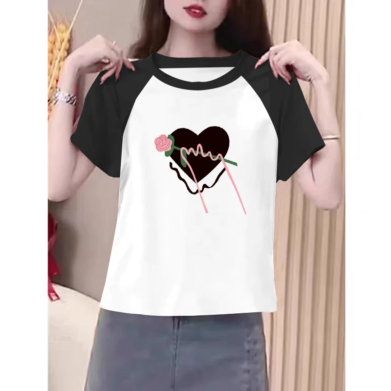 圆领修身显瘦短袖t恤夏季新款正肩韩版洋气通勤字母印花女装上衣