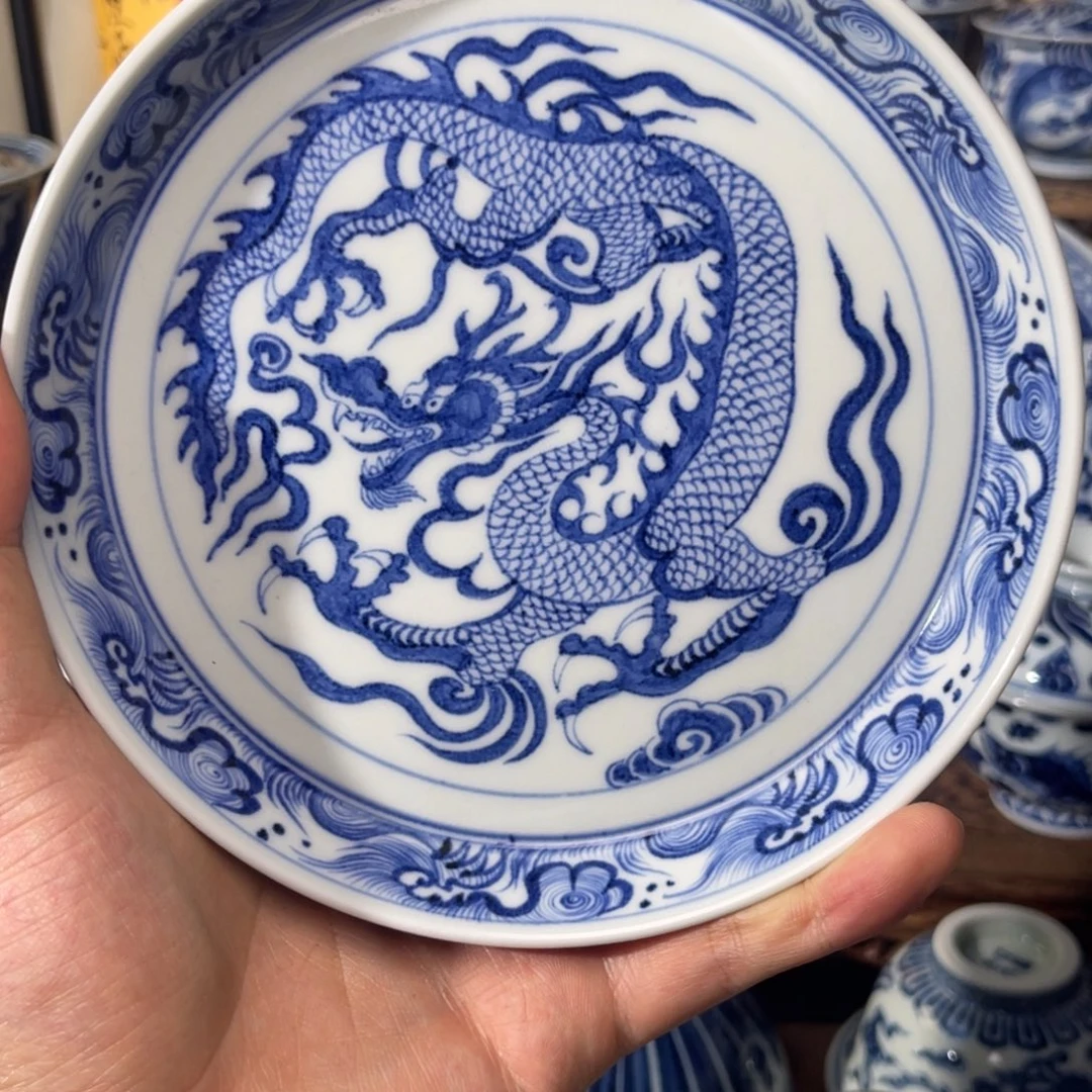 银***雪其他瓷汀蓝手作纯手工手绘仿元龙纹壶承