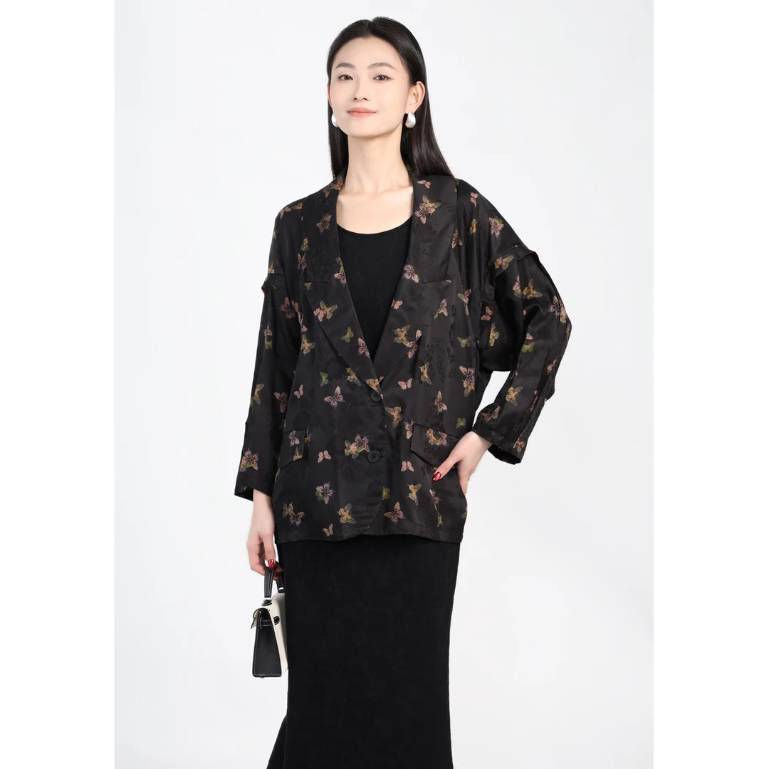 矝羽轩JINYU矜羽【听禾】香云纱重磅提花非遗复古中国风新中式外套