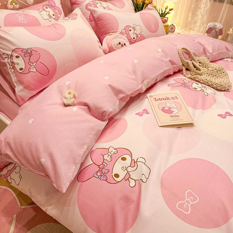 富安娜家纺适用美乐蒂可爱纯棉四件套全棉被套儿童床上用品学生宿