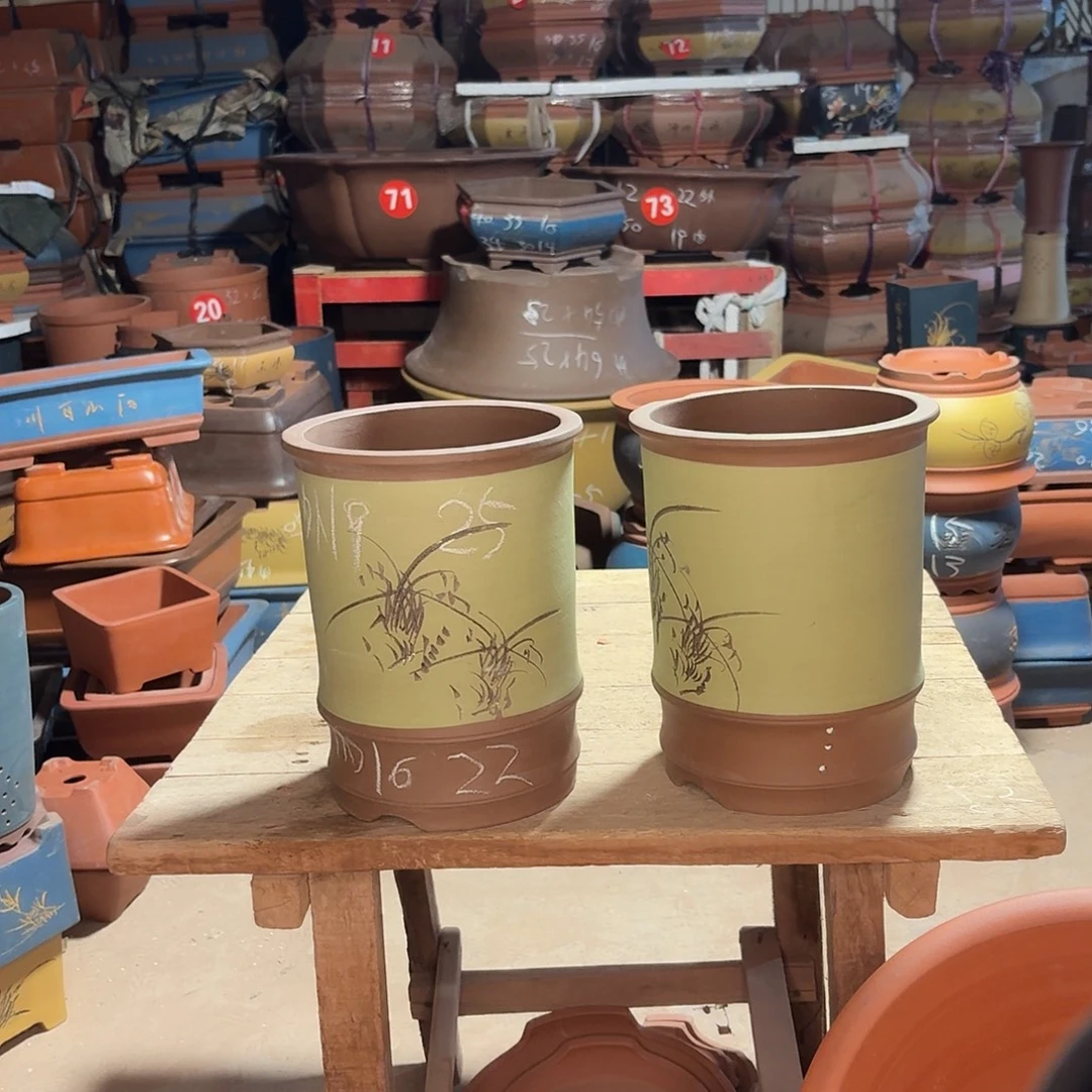 紫砂紫砂花盆竹节两个