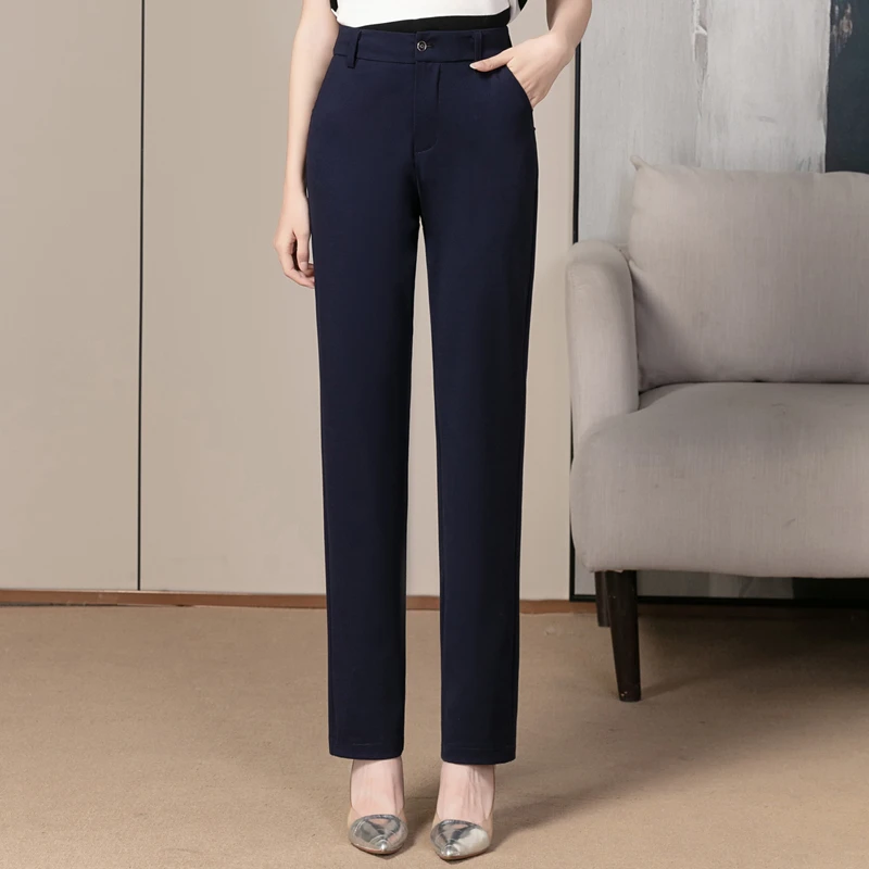 烟管裤弹力西装裤高腰微弹力春季正装欧若风时尚春季职业百搭裤子