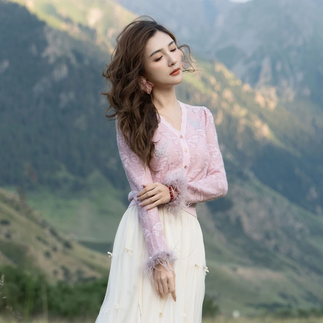 COCO BECCI【蝶舞伊犁】绵羊毛马海毛浪漫蝴蝶针织开衫CFXYC131026