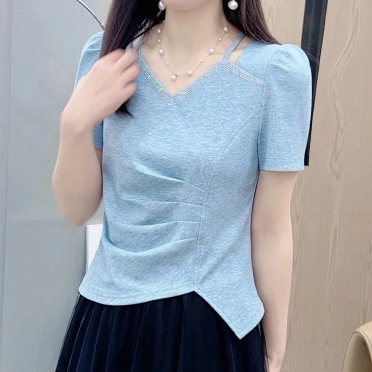 夏季新款不规则短袖时尚恤显瘦减龄上衣女士恤