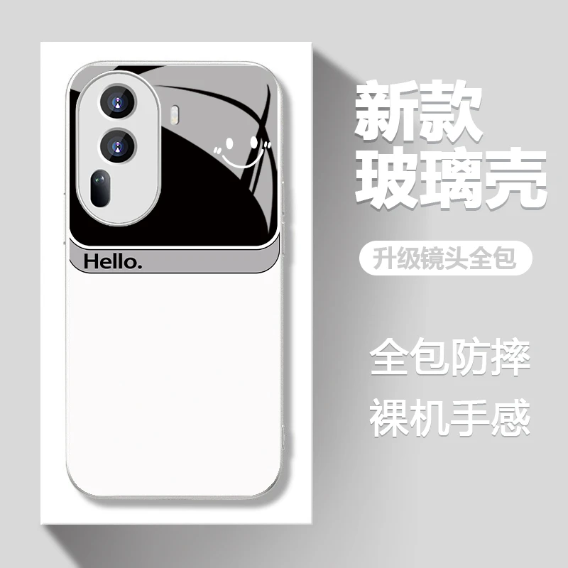 适用于【OPPO】Reno11简约hello笑脸创意流行男女新款玻璃壳