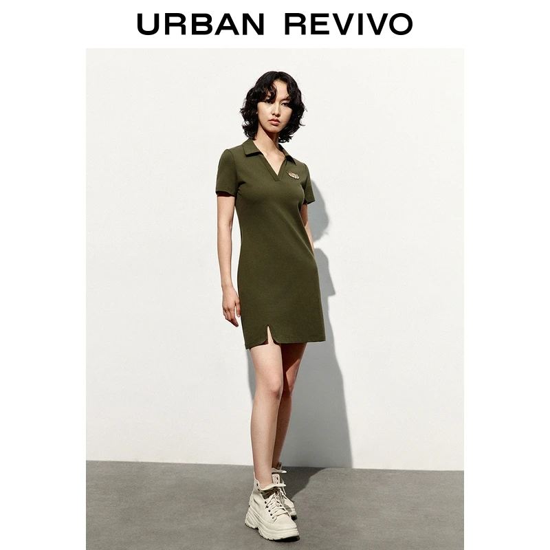 UR2025春季新品女装欧若风休闲撞色字母刺绣短袖连衣裙UYY750023