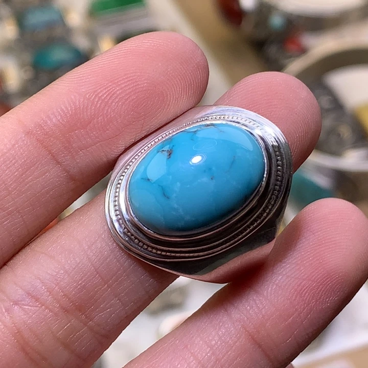 绿松石足银镶嵌戒指