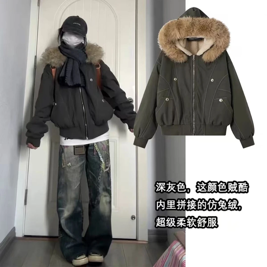 2025冬季新款韩版宽松加绒加厚棉服小个子短款棉袄座山雕派克服女