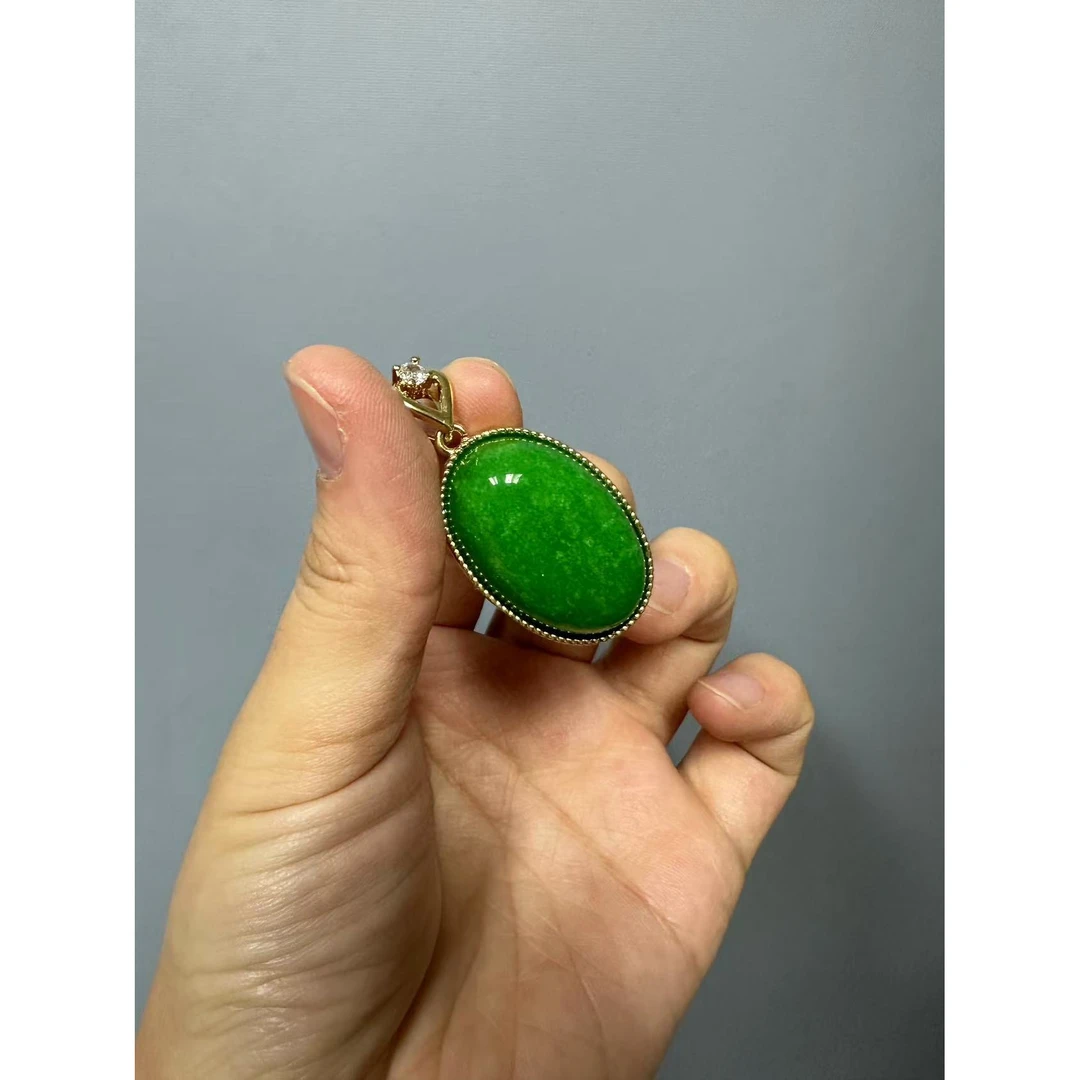 翡翠爱心14k椭圆形大蛋面吊坠