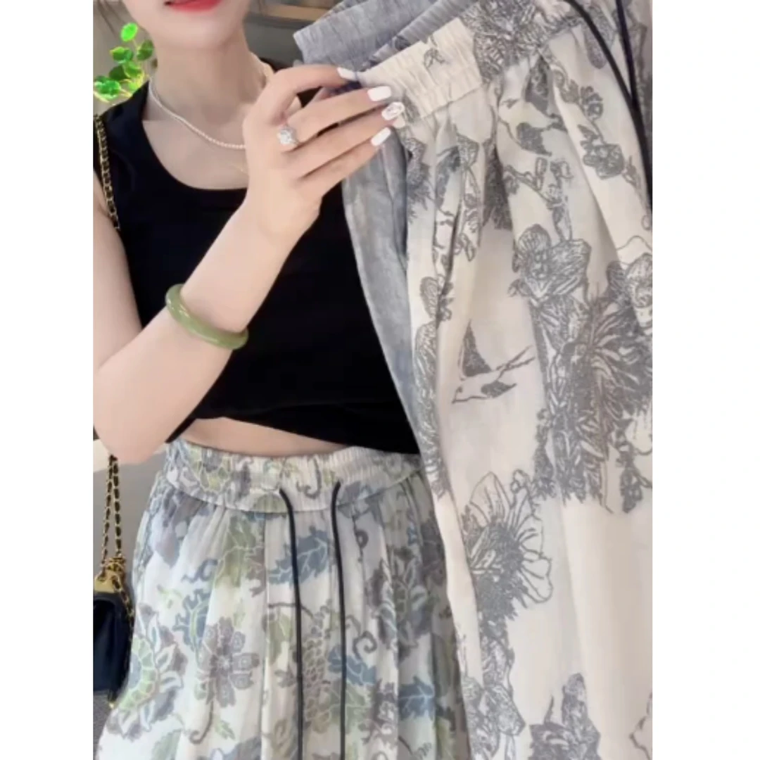 2025夏季新款高腰显瘦大码阔腿高腰碎花山本裤