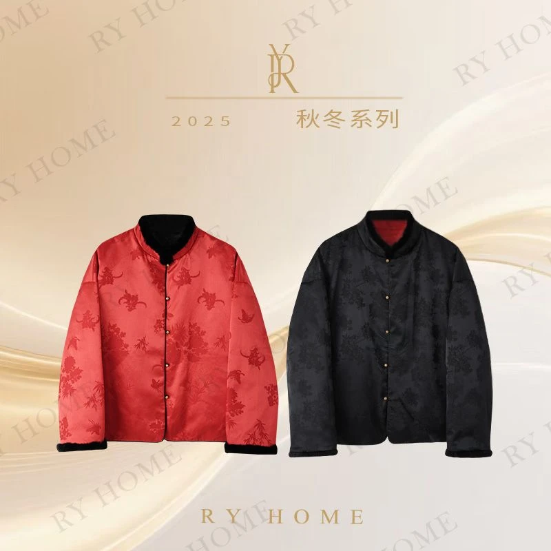 【容雨RYHOME】桑蚕丝羊毛混纺提花水貂领90鹅绒外套254YF1542