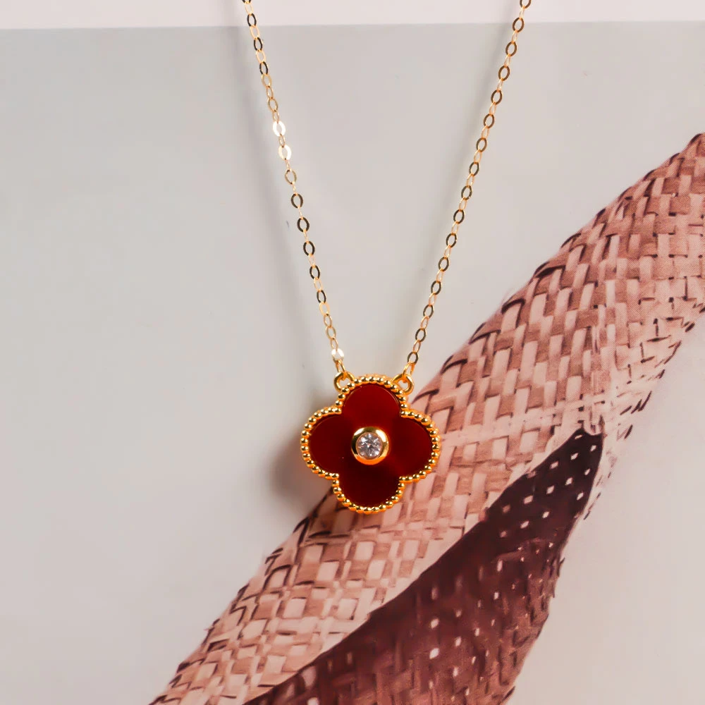 单花闪O套链 轻金 18K金镶嵌红玛瑙 k黄k枚 经典端庄气质优雅