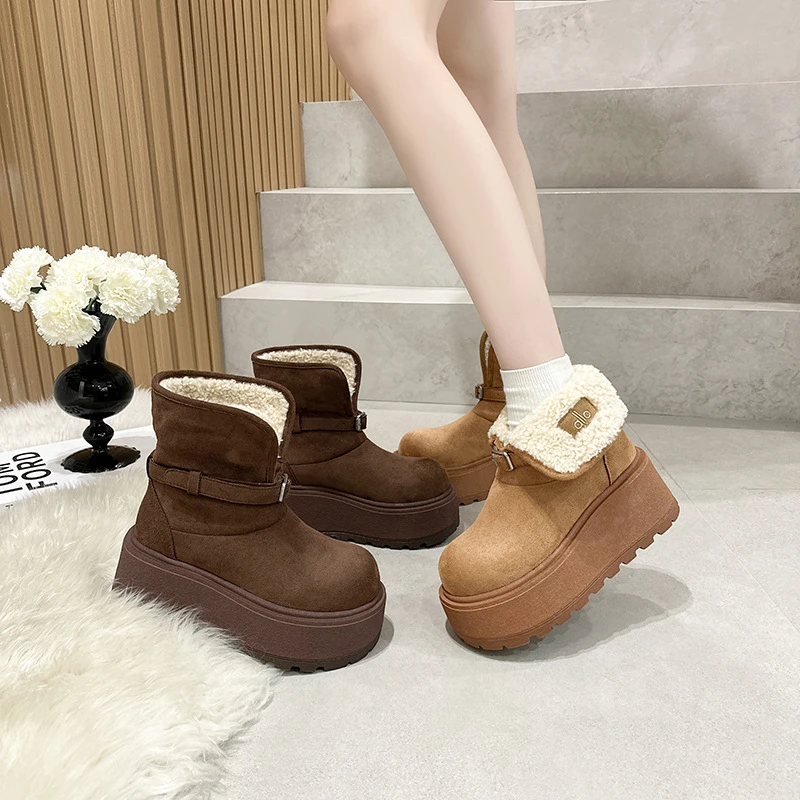 可翻折两穿靴子厚底雪地靴女2025年新款冬季保暖棉靴加绒高跟短靴