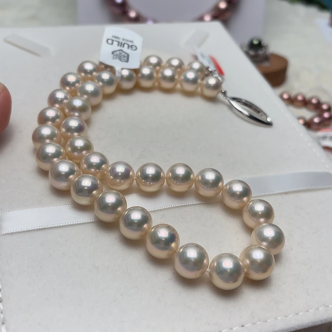 颈饰淡水珍珠银S925镶嵌10-12正圆奶油金