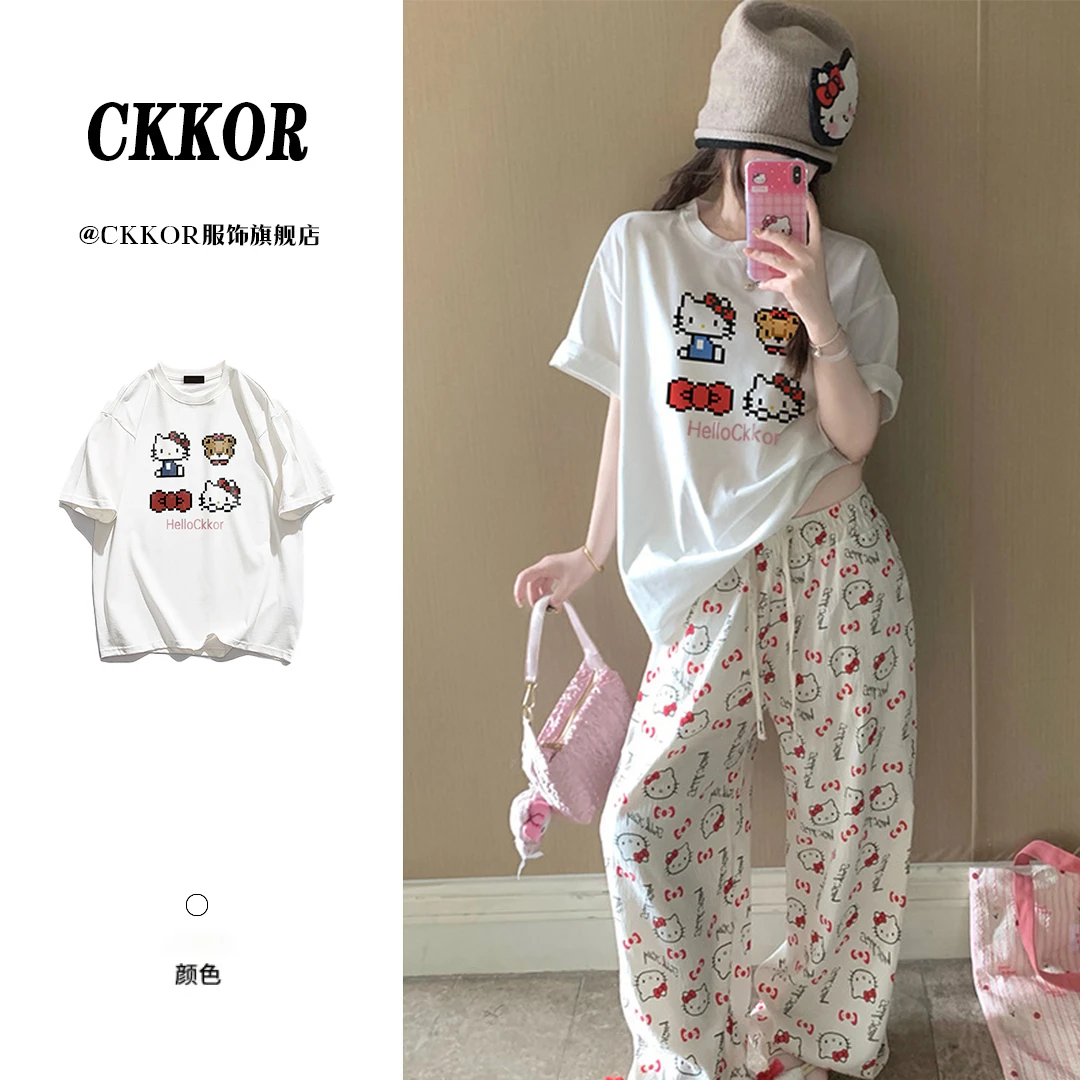 CKKOR夏季新款卡通印花短袖t恤女学生纯棉休闲百搭宽松半袖上衣服