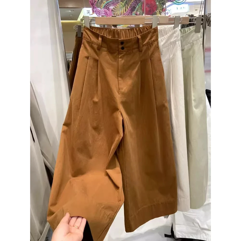 韩系工装裤子女夏季薄款小个子高腰宽松直筒阔腿裤休闲九分裤夏天