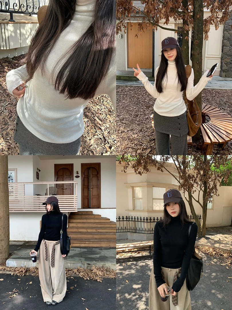 ONEXH·2025冬季6色亲肤感羊毛高领堆堆领长袖针织衫内搭上衣女