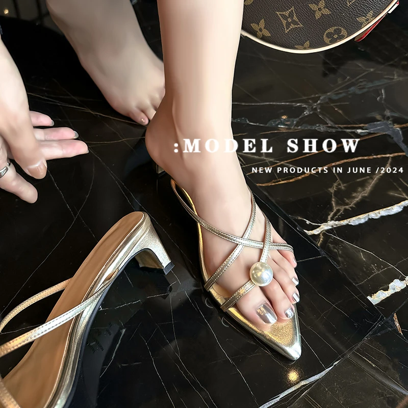 2465/3.5cm牛皮尖头凉鞋精致优雅百搭时尚夏季