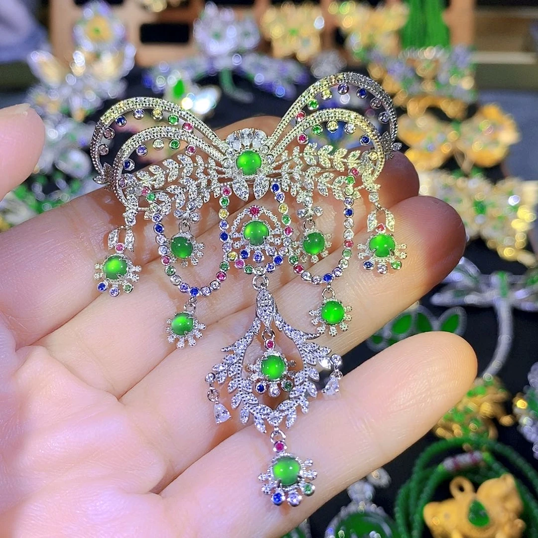 吊坠(不含链)银S925镶嵌翡翠