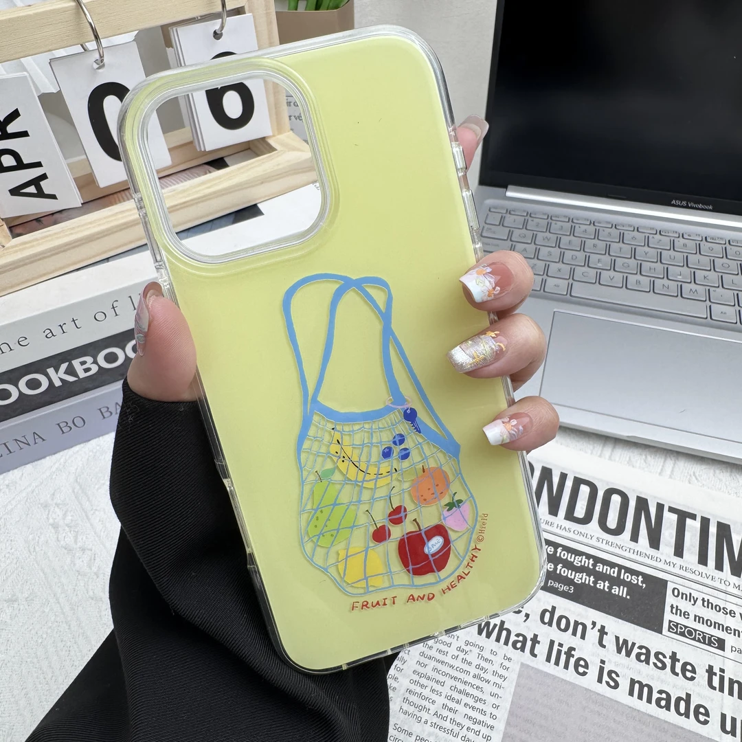 黄底袋子水果适用于苹果16promax手机壳iPhone14女13ins小众创意