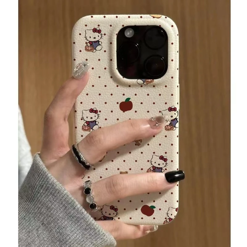 苹果波点KT猫适用于苹果16pro手机壳15promax软胶13p仿皮